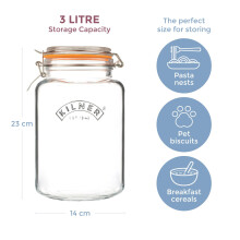 Kilner Square Clip Top Jar 3L 3000ml Airtight Glass Jar for Preserving Whol