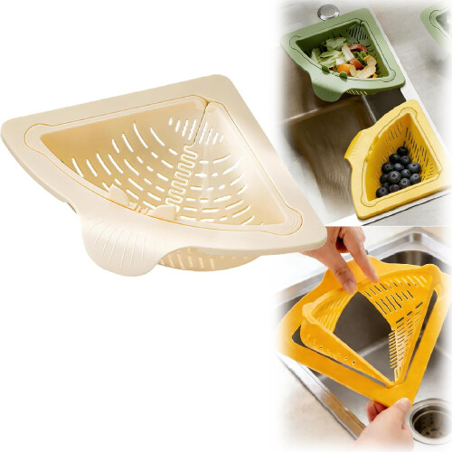 (Beige, -) 2 green Triangular Draining Basket for Sink, Magnetic Filter