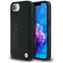 Étui pour iPhone 16e en cuir noir gaufré BMW