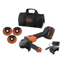 Akku-Winkelschleifer + 4Ah Batterie + Ladegerät - BLACK&DECKER - BCG6L8F1S-QW - Bürstenlos - 18V - 115m - Mit 3 Scheiben und Tragetasche