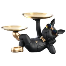 Plateau en Résine Nordique Représentant un Bouledogue - Porte-Clés, Rangement pour Bijoux, Décoration Intérieure