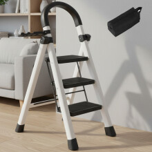 (3-Step) 1 Reinforced 3-Step Folding Ladder with Handrail - Portable Metal and Plastic Step Stool, Sturdy Non-Slip Grip Steps