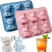 (2pcs-(rabbit+cow), -) 2025 Hochland Kuh Eiswürfelform, 2 Stück, Kuh, Silikon, 3D, Whiskey, Cocktails, Party, Geschenk, Eis, Form, Vieh, Cute