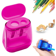 (Pink, -) 4 Pcs Dual Hole Pencil Sharpeners, Colored Handheld Pink