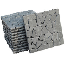 (11pcs) 11 x Flat Cut Grey Rock Stone Interlocking Floor Decking Tiles Outdoor Garden