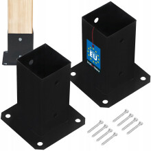 Base per palo in legno avvitata al cemento, in acciaio nero 70x70 mm, 2 pezzi