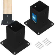 Base per palo in legno avvitata al cemento, acciaio nero 80x80 mm, 2 pezzi