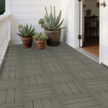 (Light Grey, 11pcs/,30x30cm) 11pcs/box Light Grey Plastic Decking Tiles, Wood Effect Deck Flooring Garden Composite Interlocking Decking Floor
