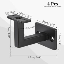 (Black-4pack) 4-Pack Heavy Duty Steel Handrail Brackets for Indoor Stairs | Square Black Stair Banister Railing Brackets,