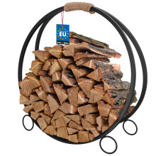 KOTARBAU Brennholzträger für Kamin, Stahl, Metall, dekorativer Holzkorb mit Rollen, schwarz, 59 x 22,5 x 61 cm