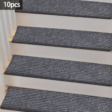 (Grey White, 10) Indoor Wooden Step Stair Pedals, 5pcs/10pcs of Non-slip Self-adhesive Stair Carpet Set, 30x8x1.8inch (76x20x4.5cm)