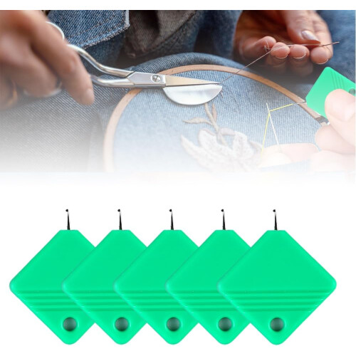 (5Pcs-Green, -) Automatic Sewing Needle Threader, Quick-Loop Device Light Blue