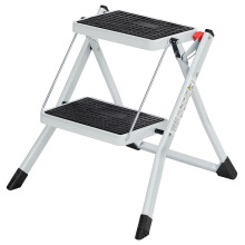 (White) 2-Step Ladder, Folding Ladder, Safety Lock, Space-Saving Storage, Folding Stools, 2-Step with a Double-Sided Design,