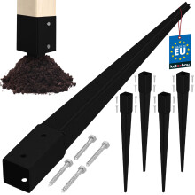 KOTARBAU Base in acciaio per pali di ancoraggio a terra per pergole e gazebo, 46 x 46 x 600 mm, nera, set da 4