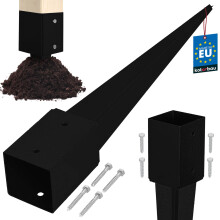 KOTARBAU Base in acciaio per palo di ancoraggio a terra per pergole e gazebo, 91 x 91 x 750 mm, nera