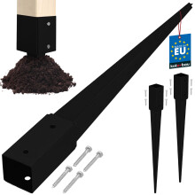 KOTARBAU Base in acciaio per palo di ancoraggio a terra per pergole e gazebo, 61 x 61 x 750 mm, nera, set da 2