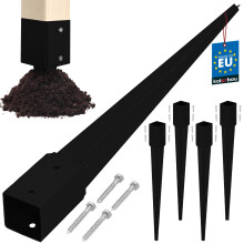 KOTARBAU Base in acciaio per pali di ancoraggio a terra per pergole e gazebo, 51 x 51 x 600 mm, nera, set da 4