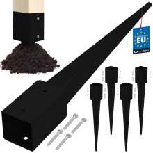KOTARBAU Base in acciaio per pali di ancoraggio a terra per pergole e gazebo, 81 x 81 x 750 mm, nera, set da 4