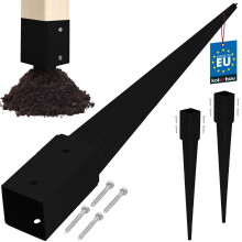 KOTARBAU Base in acciaio per palo di ancoraggio a terra per pergole e gazebo, 71 x 71 x 750 mm, nera, set da 2