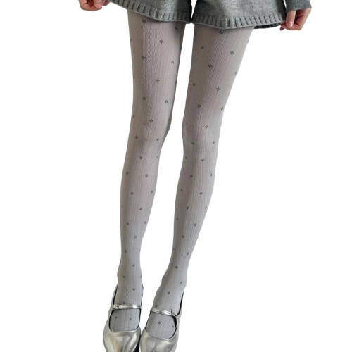 Womens Flower Pattern Tights Breathable Slimming-Light gray OS