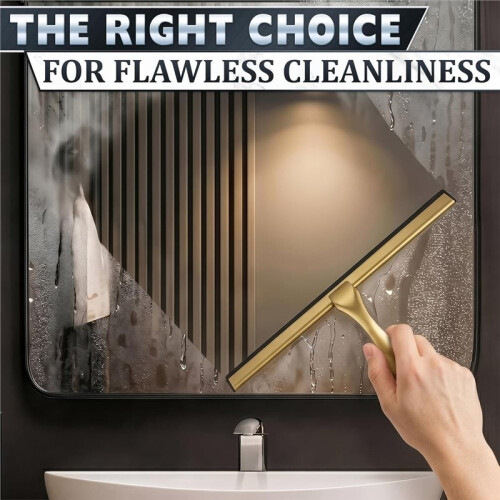 Rodo para Porta de Chuveiro de 14 Polegadas - Rodo Dourado para Vidro de Chuveiro com Corpo em Aço Inoxidável, Lâmina de Silicone Prata 1