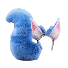 Wolf vossen staart vossen oren hoofdband namaakbont-Blauw pak