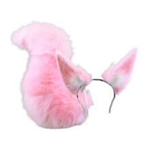 Foxes Wolf Ears Headband Faux Furs Tail Halloween-Pink suit