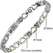 (Silvergold) Magnetic Bracelets For Women Titanium Steel With Strong Magnets Heart-shaped Bracelet (silver) miao3