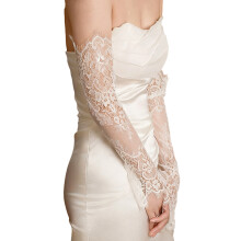 Elegant Lace Flower Long Gloves For Bride Wedding-White