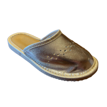 Goldene Pantoffeln für ein Kind, Pantoffeln für ein Mädchen mit Blumen, perforiert 26