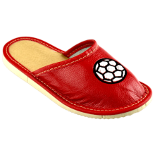 Rote Kinderpantoffeln mit Fußballmotiv und Stickerei, Größe 29