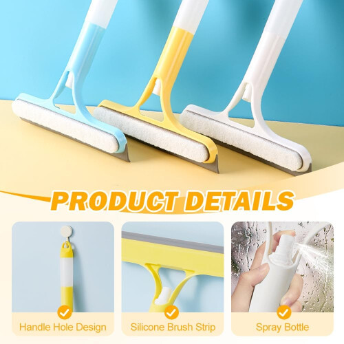 (Yellow, -) 2025 3 in 1 Window Cleaning Scraper, Spray Squeegee Blue 2