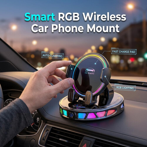 (Orange, -) 2026 Wireless Charging Car Phone Mount, Dashboard Navigation Holder 1