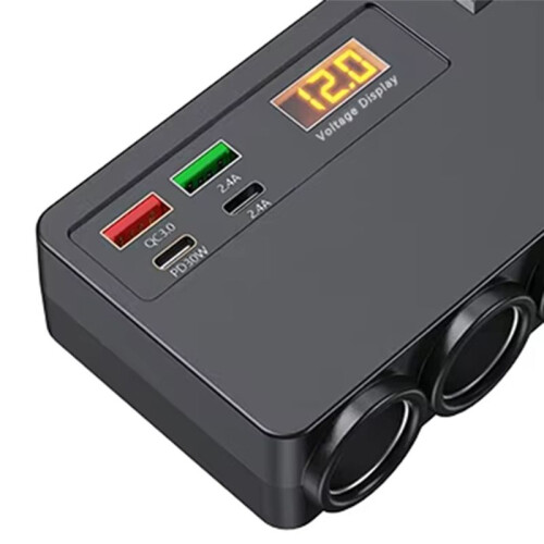 120W Multifunctionele Autolader USB/TYPE-C Snelladen Vier Conversie-Interfaces, met Digitale Spanningsweergave 1