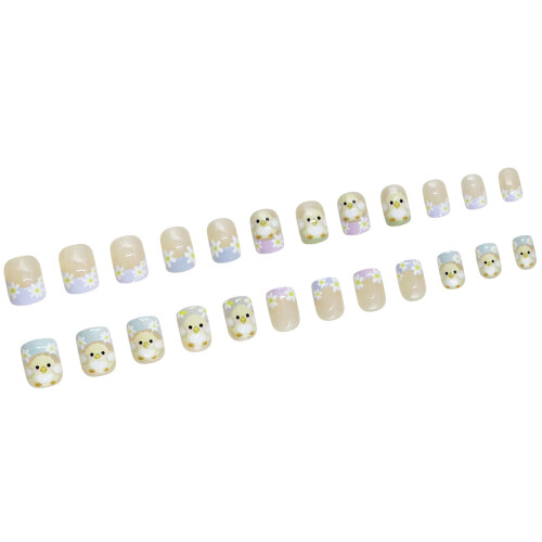 Spring Inspired Press On Nail Short Square Shape With Cute Chick