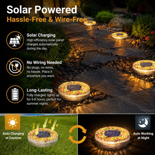 (Yellow, -) Ultra Thin Solar Outdoor Disk Lights, Auto On/Off Pathway Decor 2