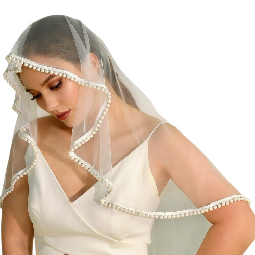 Voiles de mariée en polyester respirant, élégance-Crème
