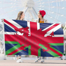 (2x3FT) Welsh Flag with Union Jack Wales Flag Wales Dragon 100% Polyester Double Seam 2 Eyelets for Outdoor and Indoor Display