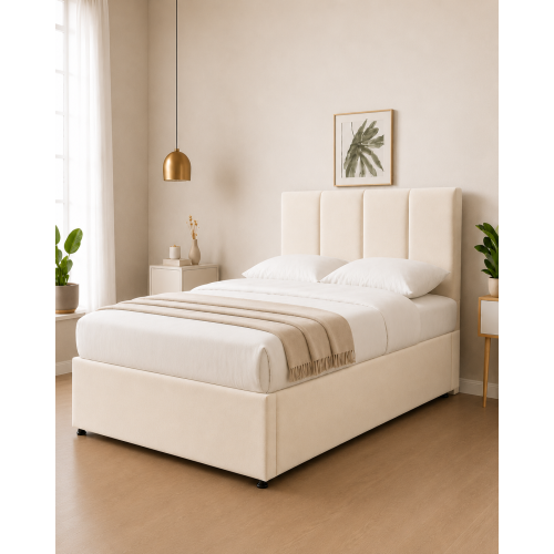 Modern Upholstered Bed with USB & Drawers Cream4FT 2