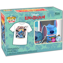 Funko Pop! Tees Disney Lilo and Stitch - Stitch with Ukulele (Flocked) Vinyl Figure #1044 and Medium Size Short Sleeve T-Shirt