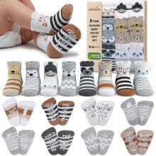 infancie Adorable Newborn Baby Slogan Organic Cotton Socks - 8-Pair Set for 0-6 Months | Soft and S