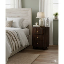 Fluted Wood 3-Drawer Bedside Cabinet with Bun Feet