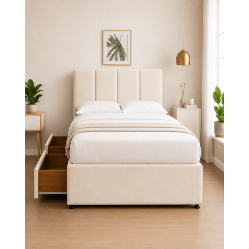 Modern Upholstered Bed with USB, Drawers Cream4FT6 1