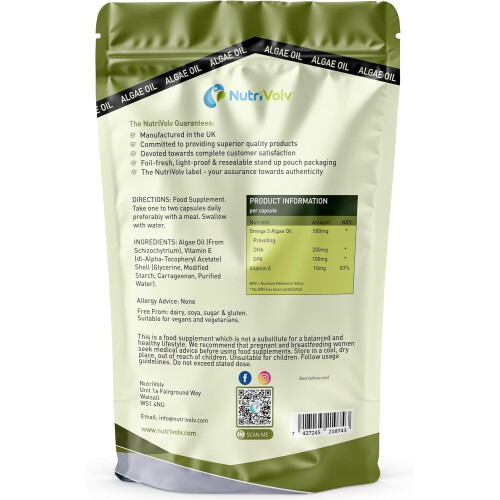 NutriVolv Omega 3 Algae Oil 500mg (120 Softgels) 1