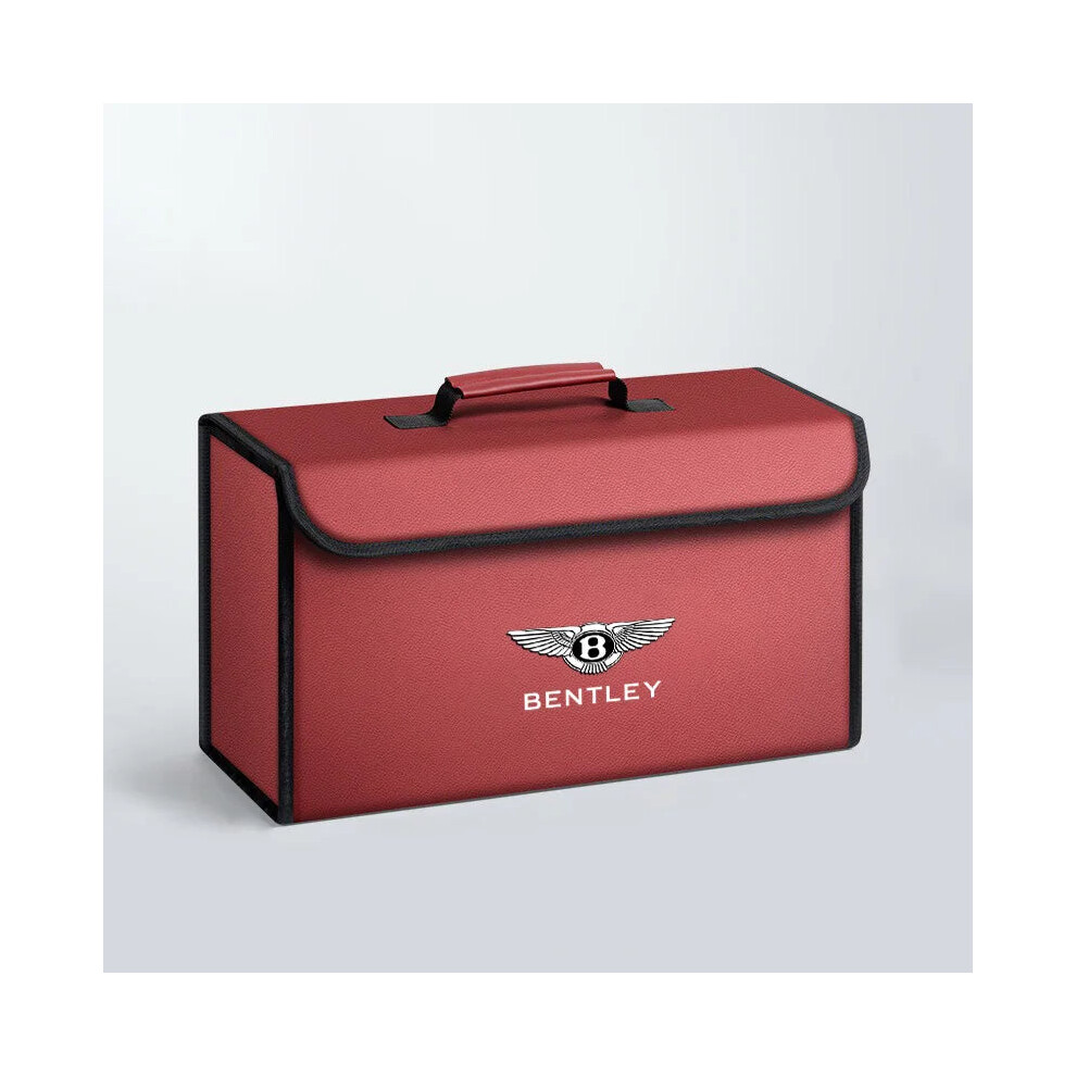 (Red) For Bentley Continental Gt Mulliner Bentayga Flying Hurtling Spurlogo Car Trunk Leather Storage Box Foldable Stowing Tidying Bag Red 3338389132140