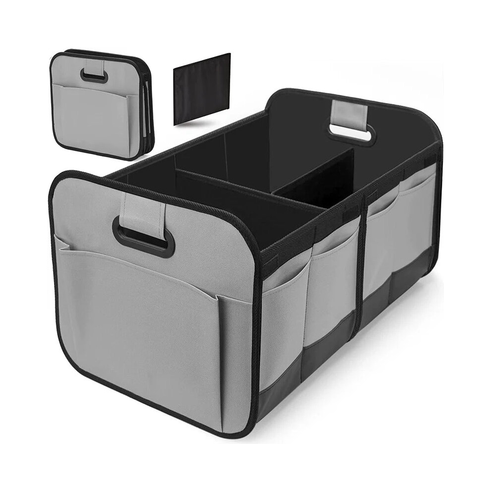 (Gray) Collapsible Car Trunk Storage Box, 600D Oxford Fabric Suv Organizer With Reinforced Handles & Multiple Compartments For Vehicle Gray 3029133234721