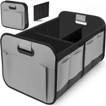 (grey4) Collapsible Car Trunk Storage Box, 600D Oxford Fabric SUV Organizer with Reinforced Handles & Multiple Compartments for Vehicle