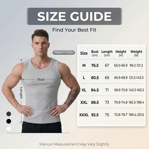 (3pcs-d, Medium) Men's Wide Strap Ribbed Tank Top, 3-Pack Basic Vest 2
