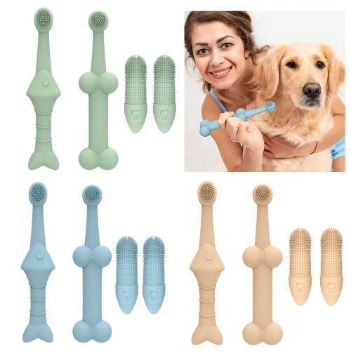 Brosse à dents pour animaux de compagnie, 4 pièces, pour-Vert 2