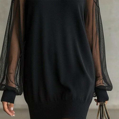 (A#, Medium) Vestido de malla con parches, primavera/otoño 2
